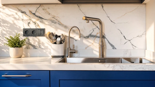 Local technique moderne avec chaudière à condensation blanche, pompes de circulation, vase d'expansion vert, réseau de tuyauteries cuivre et raccords noirs